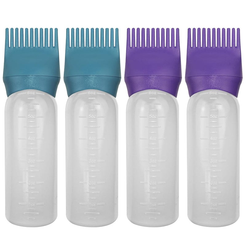 ELANE 4 Pack Hair Oiler Comb Bottle,Root Comb Applicator Bottle for Hair Oil Scalp Hair Oiling Applicator(Purple+Green) - Image 1